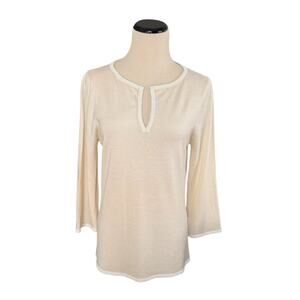 Vintage Hanae Mori Ivory Sweater Seed Bead Merino Silk Cashmere Size Medium RARE